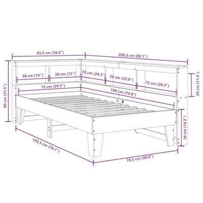 Bed met boekenkast zonder matras grenenhout wasbruin 75x190 cm