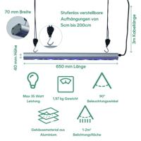 Venso LED-plantenlamp groei 65 cm 230 V LED vast ingebouwd 35 W RGBW 1 stuk(s) - thumbnail