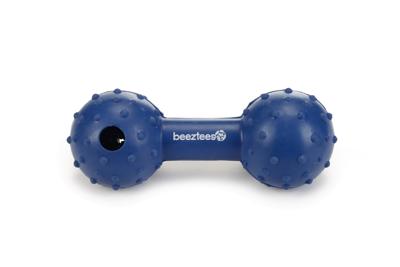 Rubber hondenspeeltje halter met bel massief blauw 11.5 cm