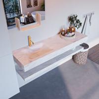 MONDIAZ ALAN-DLUX 150cm planchet Ostra. Vrijhangende wastafel CLOUD links 1 kraangat, kleur Ostra. - thumbnail