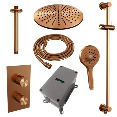 Regendoucheset Inbouw Brauer Copper Carving Thermostatisch 30 cm met 3-Weg Omstelling, Plafondarm, Glijstang en Handdouche 3-Standen Geborsteld Koper