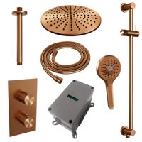 Regendoucheset Inbouw Brauer Copper Carving Thermostatisch 30 cm met 3-Weg Omstelling, Plafondarm, Glijstang en Handdouche 3-Standen Geborsteld Koper - thumbnail