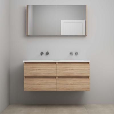 On-Line Badkamermeubelset - 120 cm - Voorgemonteerd - Acryl Wastafel - Kraangat naar Keuze - Spiegelkast - Eiken