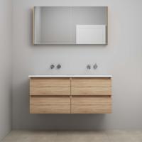 On-Line Badkamermeubelset - 120 cm - Voorgemonteerd - Acryl Wastafel - Kraangat naar Keuze - Spiegelkast - Eiken - thumbnail