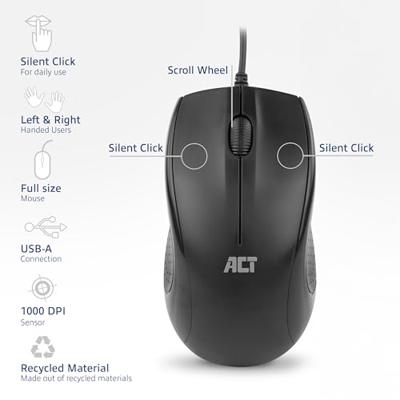 ACT wired full-size optical mouse 1000 dpi, silent click
