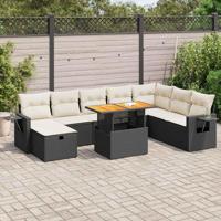 9-delige Loungeset met kussens poly rattan acacia zwart - thumbnail