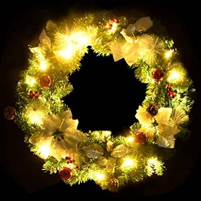 VidaXL Kerstkrans met led lampjes 60 cm pvc groen VidaXL Kerstkrans met led lampjes 60 cm pvc groen