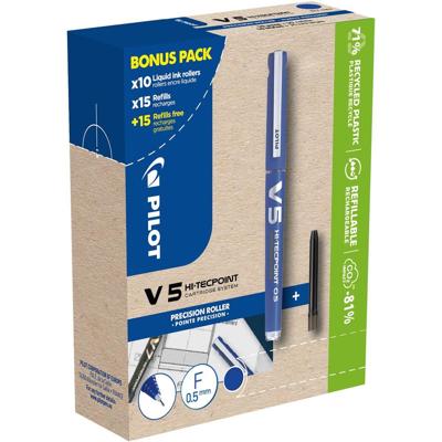 Pilot Hi-Tecpoint V5, 10 rollers + 30 vullingen, fijn, blauw