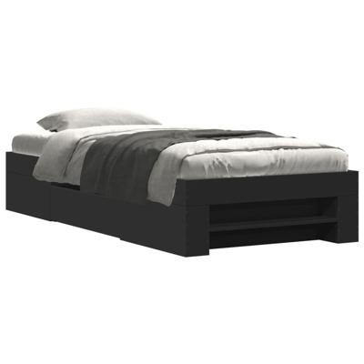 Bedframe bewerkt hout zwart 75x190 cm