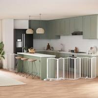 Hondenhek inklapbaar met deur 9 panelen 450 cm populierhout wit - thumbnail