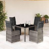 5-delige Bistroset met kussens poly rattan grijs - thumbnail