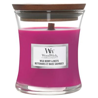 WoodWick Geurkaars Mini Wild Berry & Beets - 8 cm / ø 7 cm - Geurkaars in Glas - Houten Lont WoodWick Geurkaars Mini Wild Berry & Beets - 8 cm / ø 7 cm - Geurkaars in Glas - Houten Lont