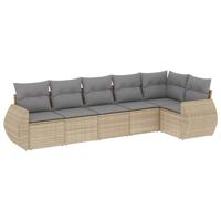 7-delige Loungeset met kussens poly rattan beige - thumbnail