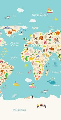 Good Morning Strandlaken WORLDMAP 75x150 cm lichtblauw