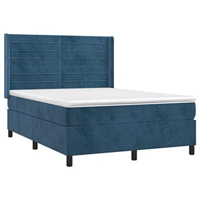vidaXL Boxspring met matras en LED fluweel donkerblauw 140x190 cm, bed, boxspringbed, tweepersoonsbed, slaapmeubel, boxspring bed, bed met matras