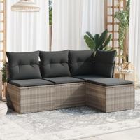 4-delige Loungeset met kussens poly rattan lichtgrijs - thumbnail