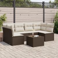 6-delige Loungeset met kussens poly rattan bruin - thumbnail