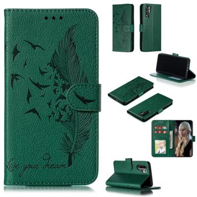 Feather patroon Litchi textuur horizontale Flip lederen draagtas met portemonnee & houder & kaartsleuven voor Huawei P30 Pro (groen)