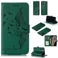 Feather patroon Litchi textuur horizontale Flip lederen draagtas met portemonnee & houder & kaartsleuven voor Huawei P30 Pro (groen) - thumbnail