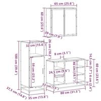 3-delige Badkamermeubelset bewerkt hout grijs sonoma eikenkleur - thumbnail
