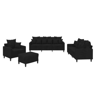 4-delige Loungeset met kussens fluweel zwart - thumbnail