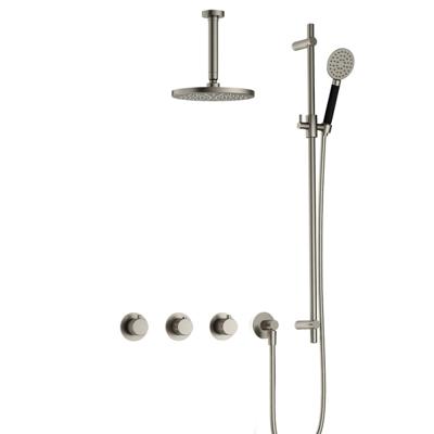 Hotbath Cobber X - CX7067 - Inbouw Regendoucheset - Geborsteld Nikkel - 2 Stopkranen - Thermostatisch - Plafondbuis 15 cm - Hoofddouche 200 mm - Ronde Handdouche 3 Standen - Glijstang 900 mm - Waterbesparend