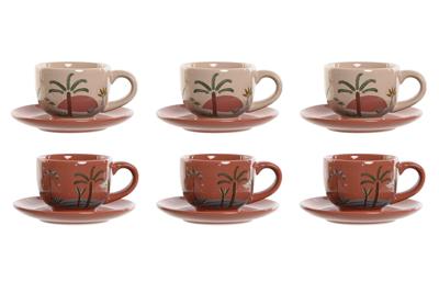 Set van koffiekopjes Home ESPRIT Geel Beige Terra cotta Lila Metaal Dolomite 180 ml