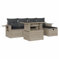 6-delige Loungeset met kussens poly rattan lichtgrijs - thumbnail