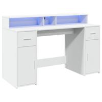 Bureau met LED-verlichting 140x55x91 cm bewerkt hout wit - thumbnail