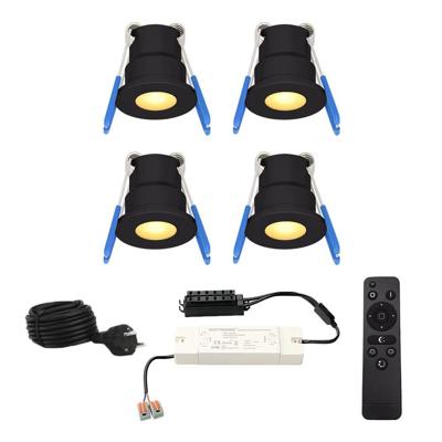 Set van 4 12V 3W - Mini LED Inbouwspot - Zwart - Dimbaar - Verzonken - Verandaverlichting - IP65 voor buiten - 2700K - Warm wit
