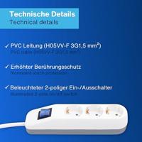 REV 0014340100 Stekkerdoos met schakelaar 3-voudig Wit, Grijs Randaarde stekker 1 stuk(s) - thumbnail