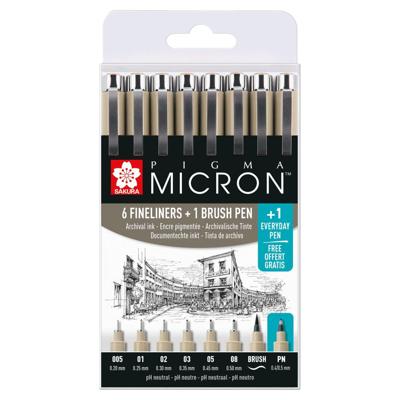 Fineliner & brush set Sakura Pigma Micron 7 + 1 Pigma Micron PN gratis | 6 stuks Fineliner & brush set Sakura Pigma Micron 7 + 1 Pigma Micron PN gratis | 6 stuks