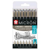 Fineliner & brush set Sakura Pigma Micron 7 + 1 Pigma Micron PN gratis | 6 stuks - thumbnail