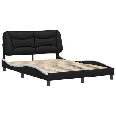 Bedframe met hoofdbord kunstleer zwart en wit 140x200 cm - thumbnail