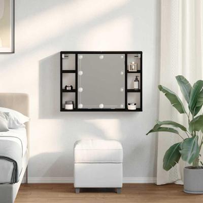 Spiegelkast met plank Zwart Eiken 76 x 15 x 55 cm Bewerkt hout