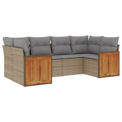 6-delige Loungeset met kussens poly rattan beige - thumbnail