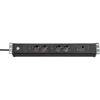 Brennenstuhl 1156057984 Premium Web-Line Internet 19" PDU | Server Stekkerdoos | 16A met 4x Type F Stopcontacten | Main-Follow Functie | LAN Stopcontact | 3 meter