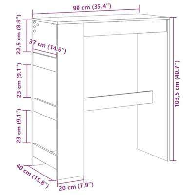 Bartafel met rekken 90x40x103,5 cm bewerkt hout betongrijs