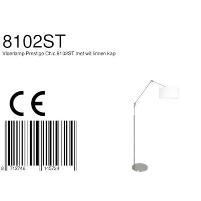 Steinhauer Vloer LeeslampPrestige Chic RVS met 40cm wit linnen kap - 8102ST