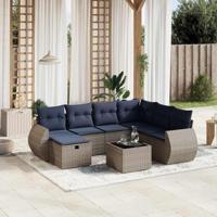 8-delige tuinbankset met kussens, grijs polyrotan - thumbnail