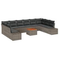 Tuinbankenset met kussen 11 pcs Grijs poly rattan - thumbnail