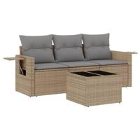 4-delige Loungeset met kussens poly rattan beige - thumbnail