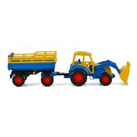 Cavallino tractor met voorlader en aanhanger blauw - thumbnail