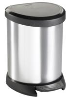 Curver decobin ovalen pedaalemmer 5l zilver/zwart - thumbnail