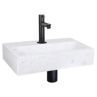 Differnz Flat fonteinset - 38x24x8cm - Rechthoek - 1 kraangat - Recht matte zwarte kraan - Marmer Wit SW451336/SW519660/SW529054/SW796275 - thumbnail