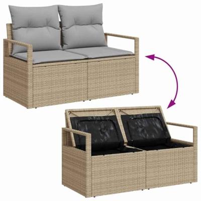 Tuinbankenset met opslag 5 pcs Beige en Licht Grijs poly rattan