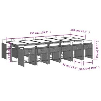 13-delige Tuinset met kussens poly rattan grijs