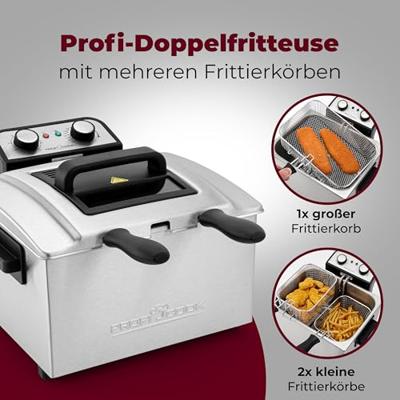 Profi Cook PC-FR1038 Friteuse met dubbele koudezone 5 l 3000 W Timerfunctie, Met handmatige temperatuursinstelling RVS