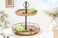 Massief houten taartplateau PURE NATURE 40cm mango rond met twee niveaus zwart metaal - 41606 - thumbnail