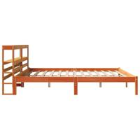 Bedframe met hoofdbord massief grenenhout wasbruin 200x200 cm - thumbnail